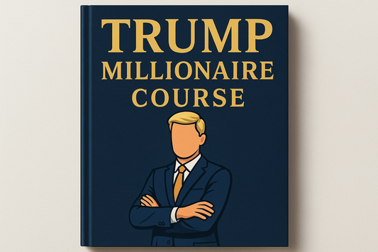 book cover with title "Trump Millionaire Course" avatar style
